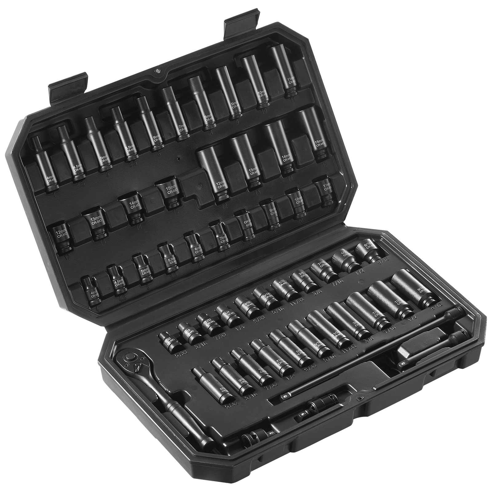 Impact Sockets Set 55pcs 6-Point 1/4" Drive Bit Ratchet Tool Kit Case_voghion.com